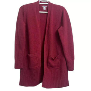 L.L. Bean Cardigan Sweater Women's Small Red Open Front Long Wool Blend